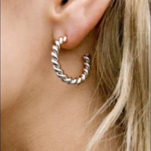 Sterling Silver Twisted Rope Earrings - Picture 2 of 3